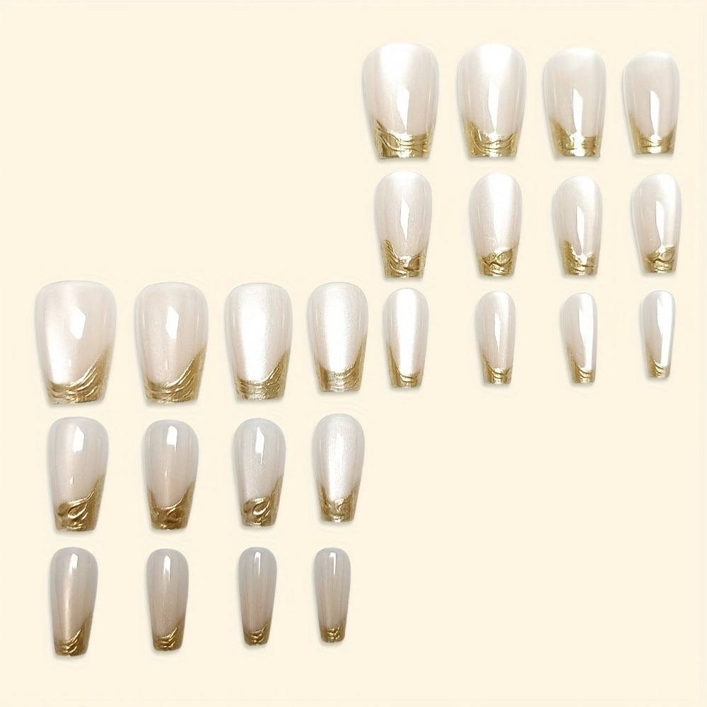 Gold Foil & French Tip Press-On Nails, Medium Ballerina – side angle