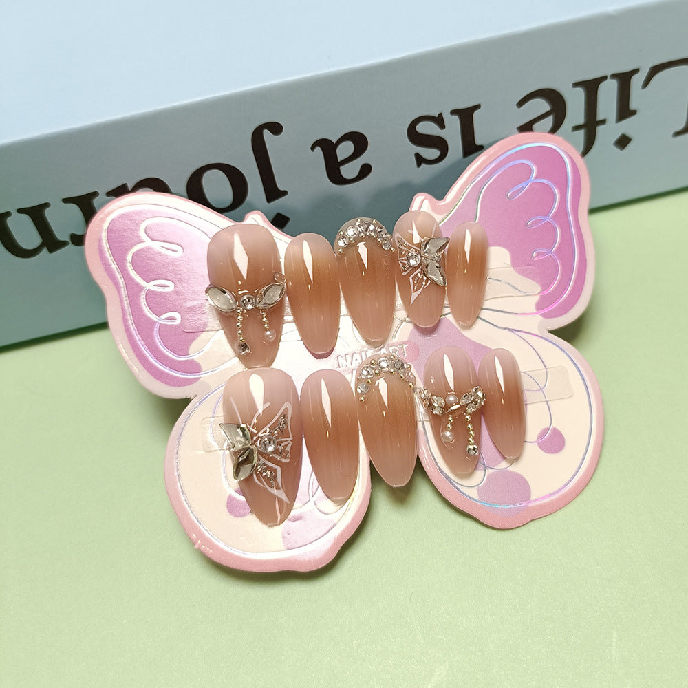 Butterfly & Rhinestone Press-On Nails, Medium, 10-Piece Set – front view