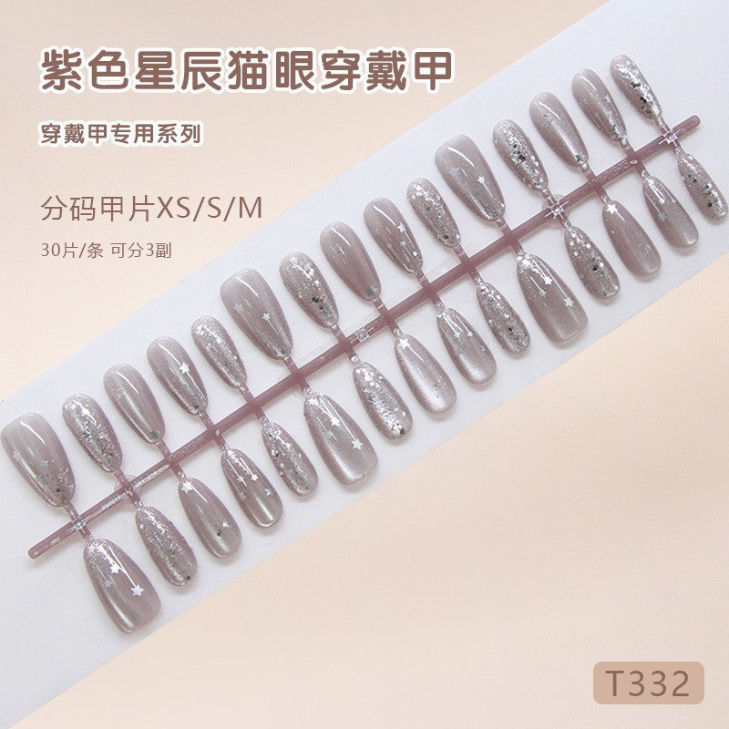 Cat Eye Shimmer Press-On Nails with 3D Flower Detail, Almond – shade close-up