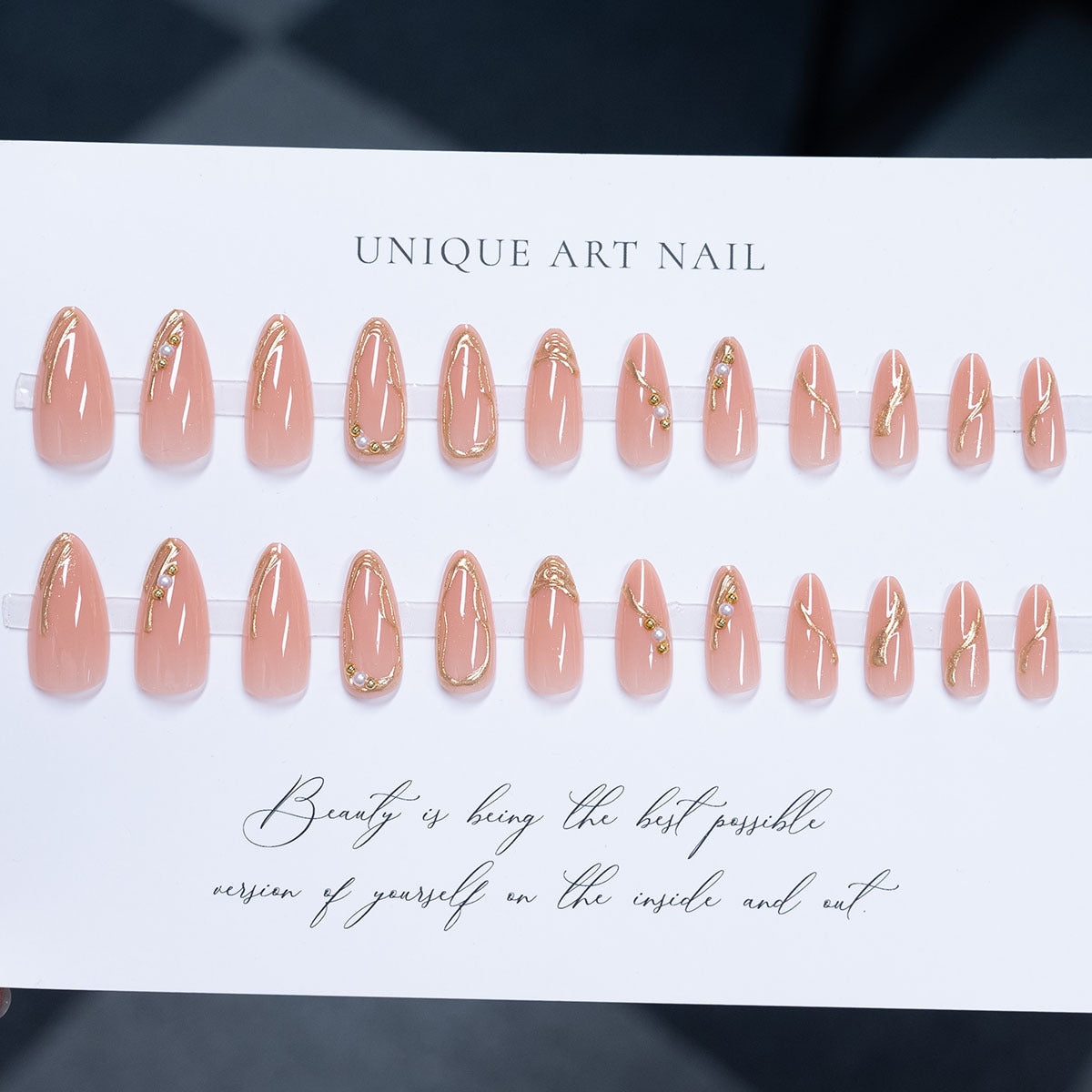 Gold-Plated & Pearl Detail Glitter Press-On Nails – close-up detail