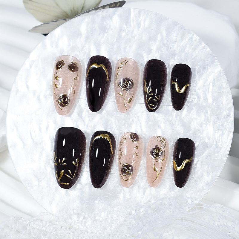 Rose & Cat Eye Press-On Nails – close-up detail
