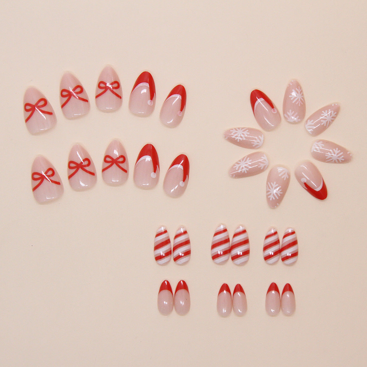 French Tip & Bowknot Press-On Nails, Short Almond on hand