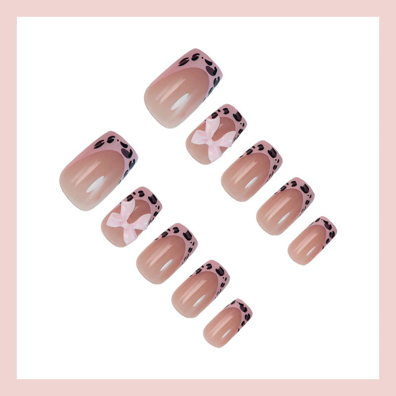 French Tip & Leopard Print Press-On Nail Set (24 Pieces) – side angle