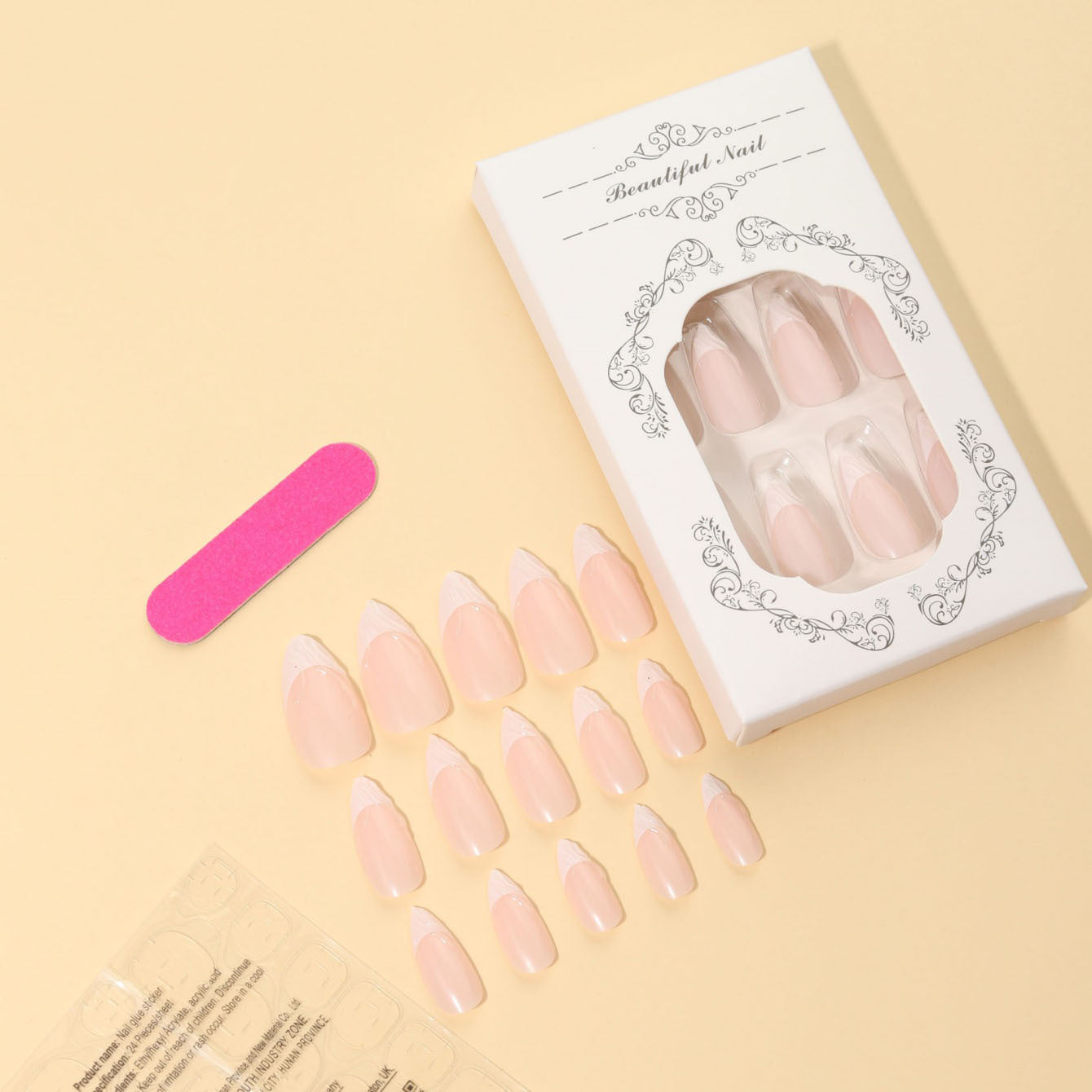 French Tip & Wave Texture Press-On Nail Set (24 Pieces) – close-up detail