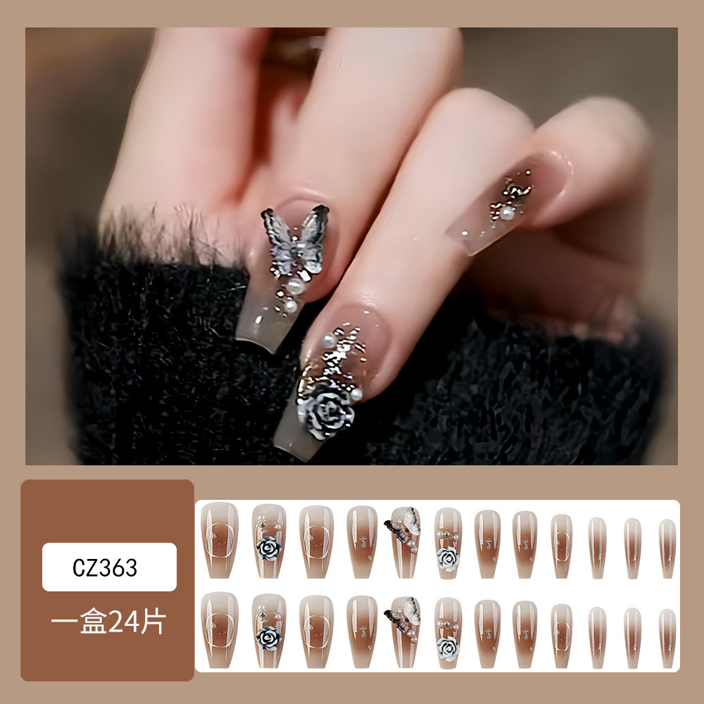 Crystal & Butterfly Press-On Nail Set (24 Pieces) – close-up detail