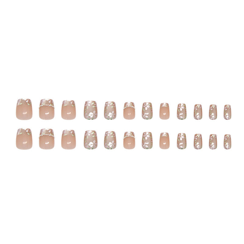 Floral & Cat Eye Press-On Nails, Short Ballerina – full set laid out