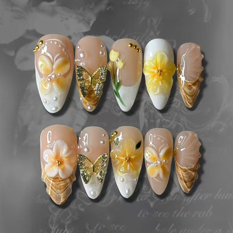 Medium French Tip & Pearl Detail Press-On Nail Set (24 Pieces) – front view