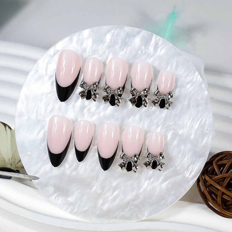 French Tip Press-On Nails, Almond – close-up detail