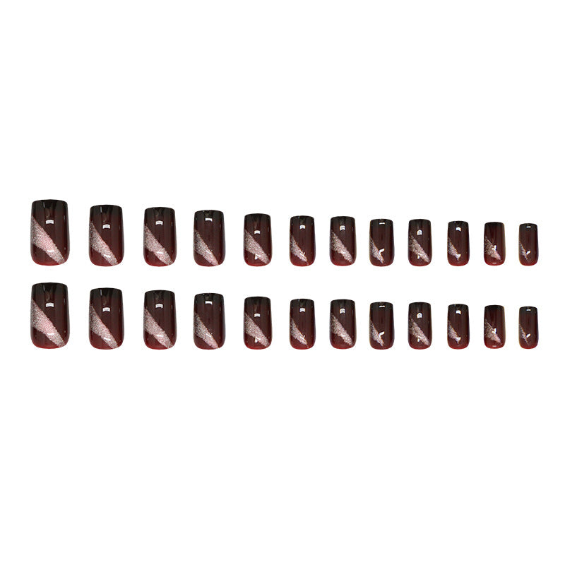Abstract Line & Glitter Press-On Nails, Medium Square – full set laid out