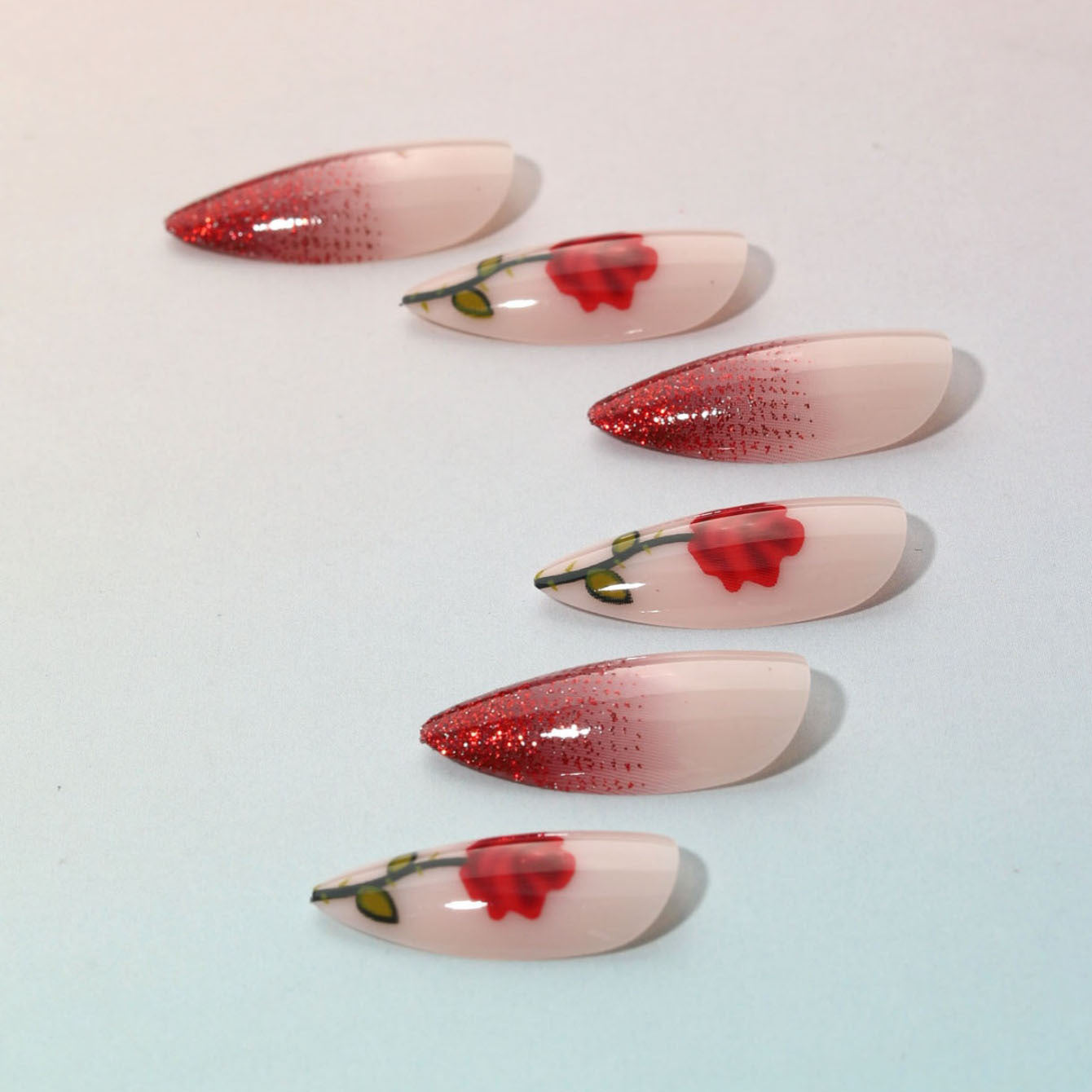 Rose & French Tip French Press-On Nails – side angle