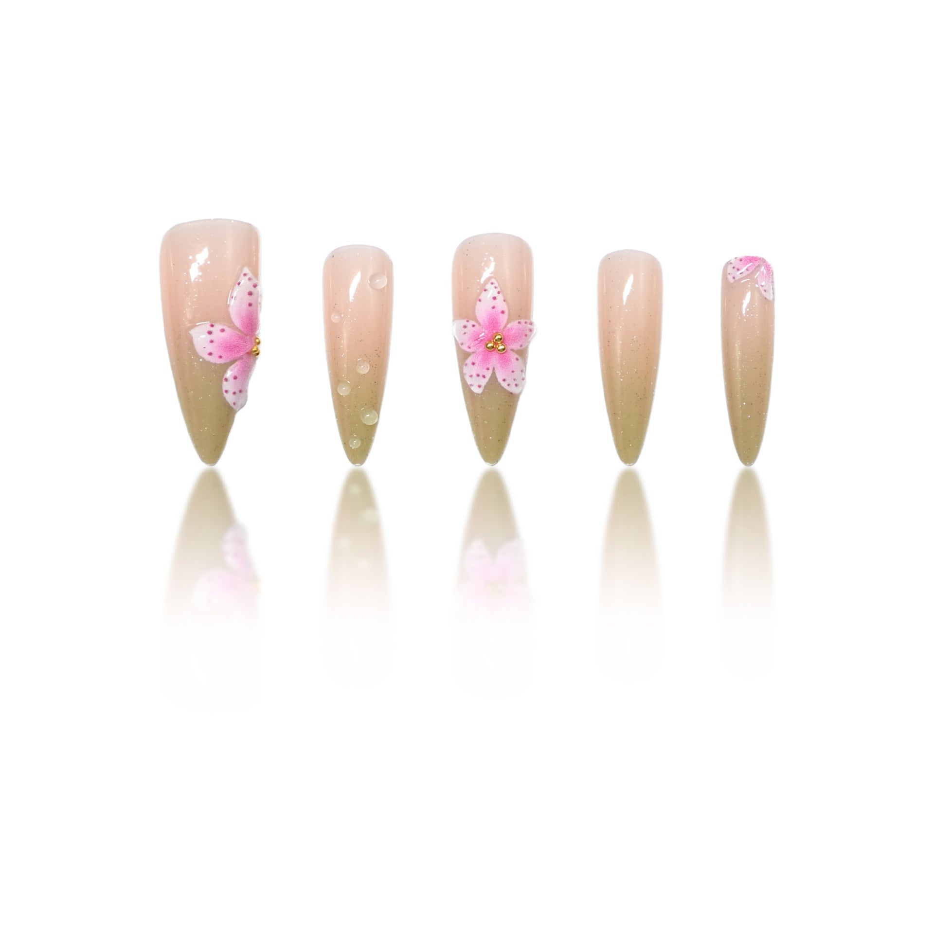Ombre Gradient & Cherry Press-On Nails, Long, 24-Piece Set – side angle