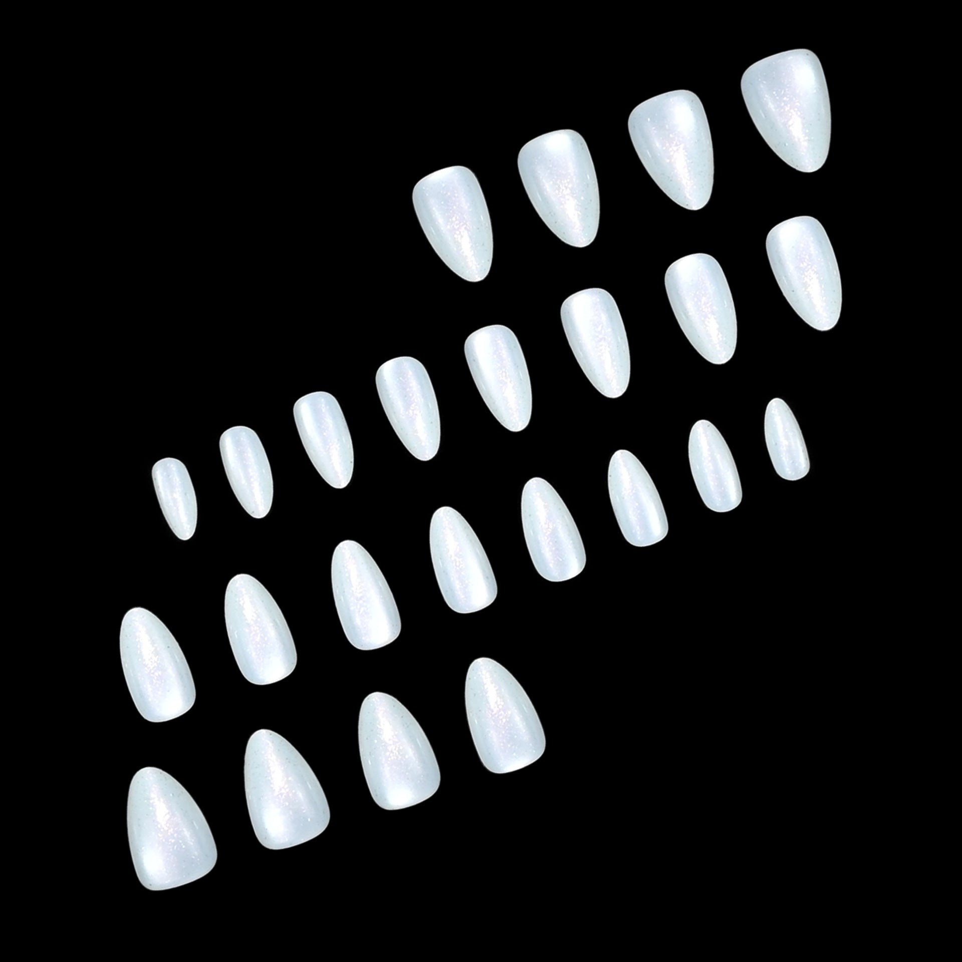 Medium Almond Silver Accent & Glitter Press-On Nail Set (24 Pieces) – close-up detail