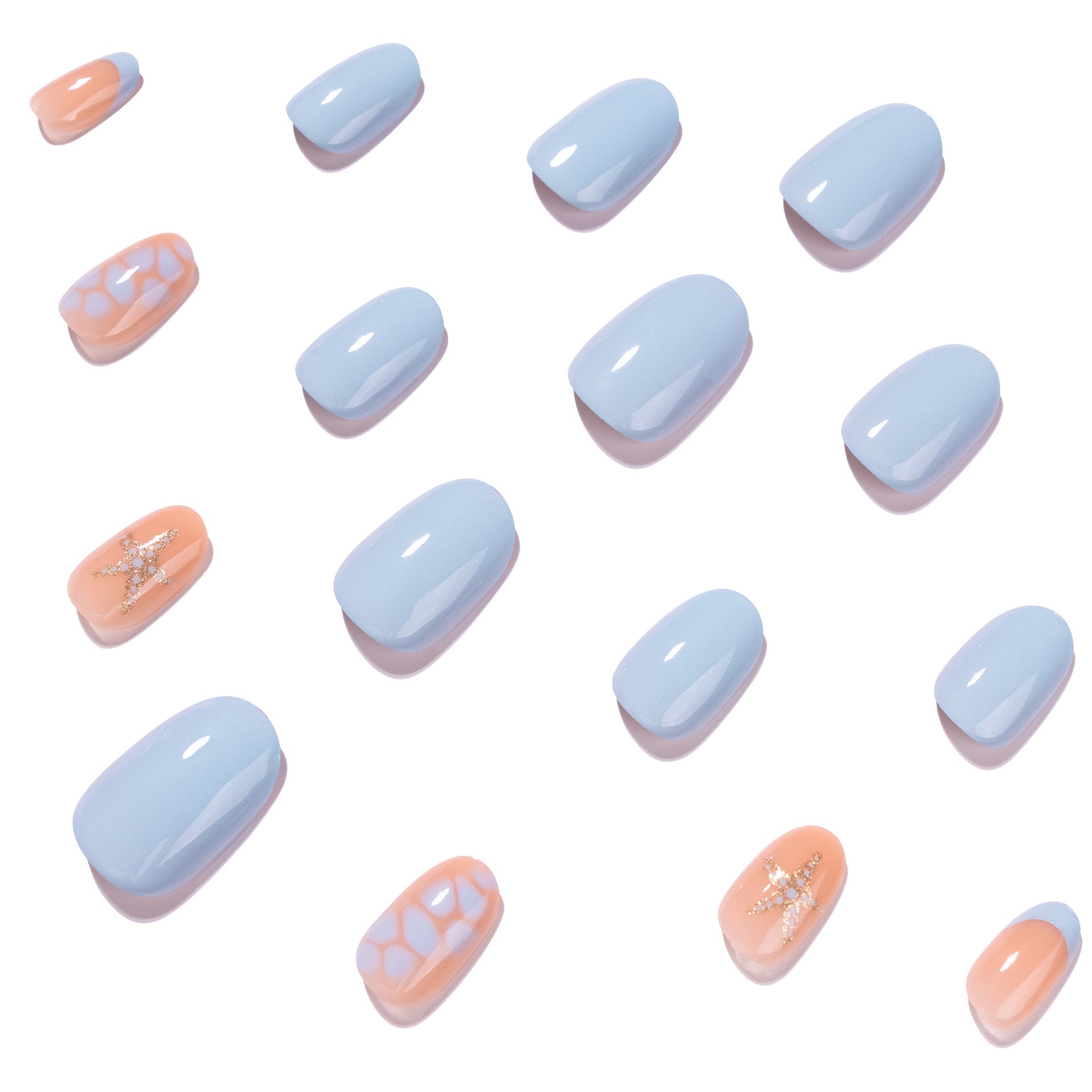 French Tip & Star Press-On Nails, Short Oval – side angle