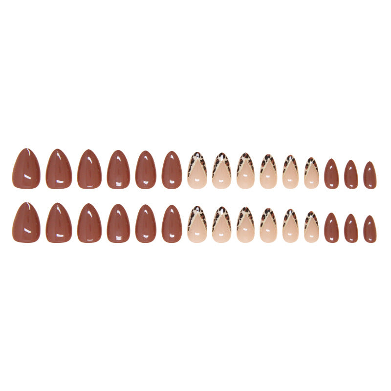 Solid Color & Leopard Print French Nails, 24 Pieces – full set laid out