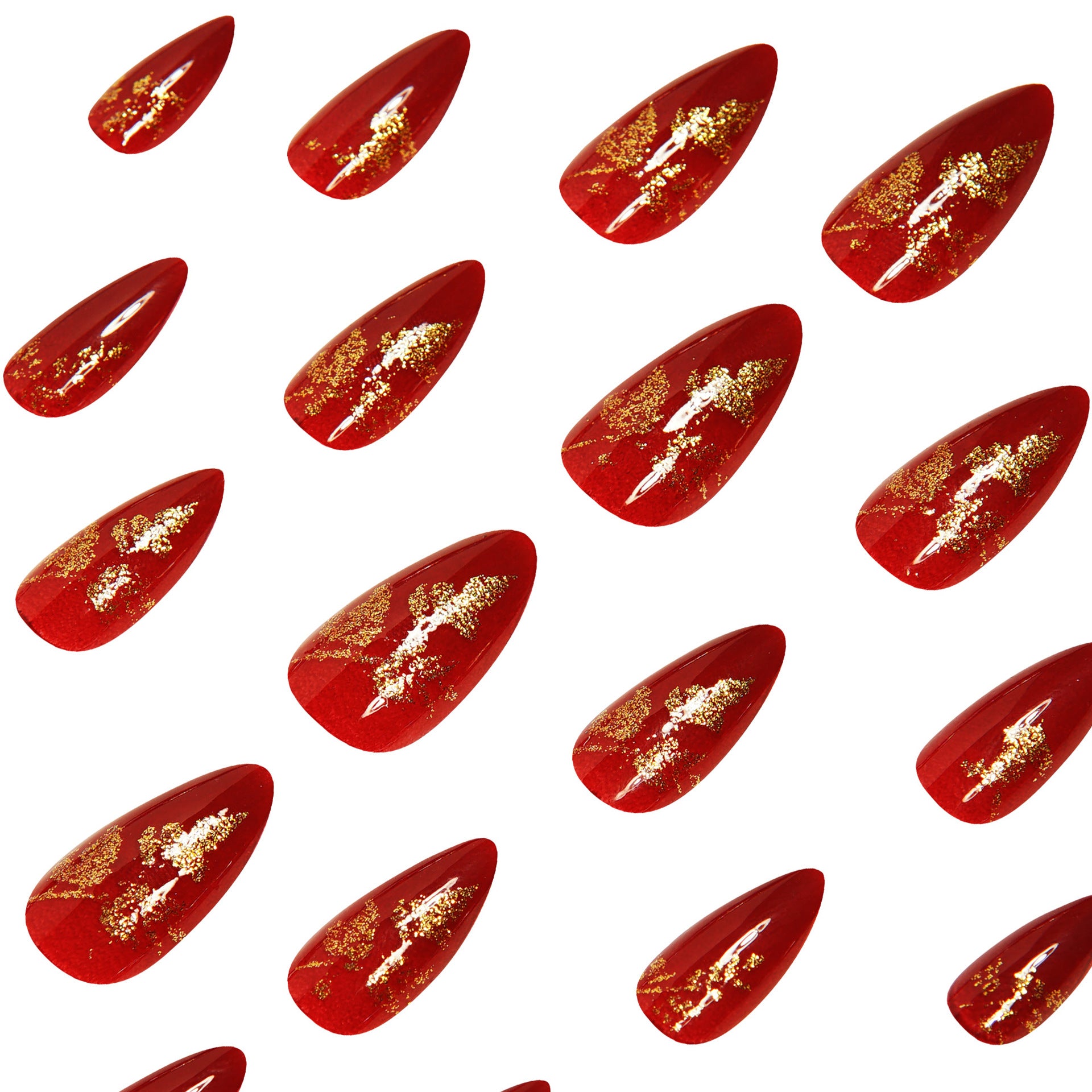 Water Drop & Wine Red Press-On Nails, 24-Piece Set – close-up detail