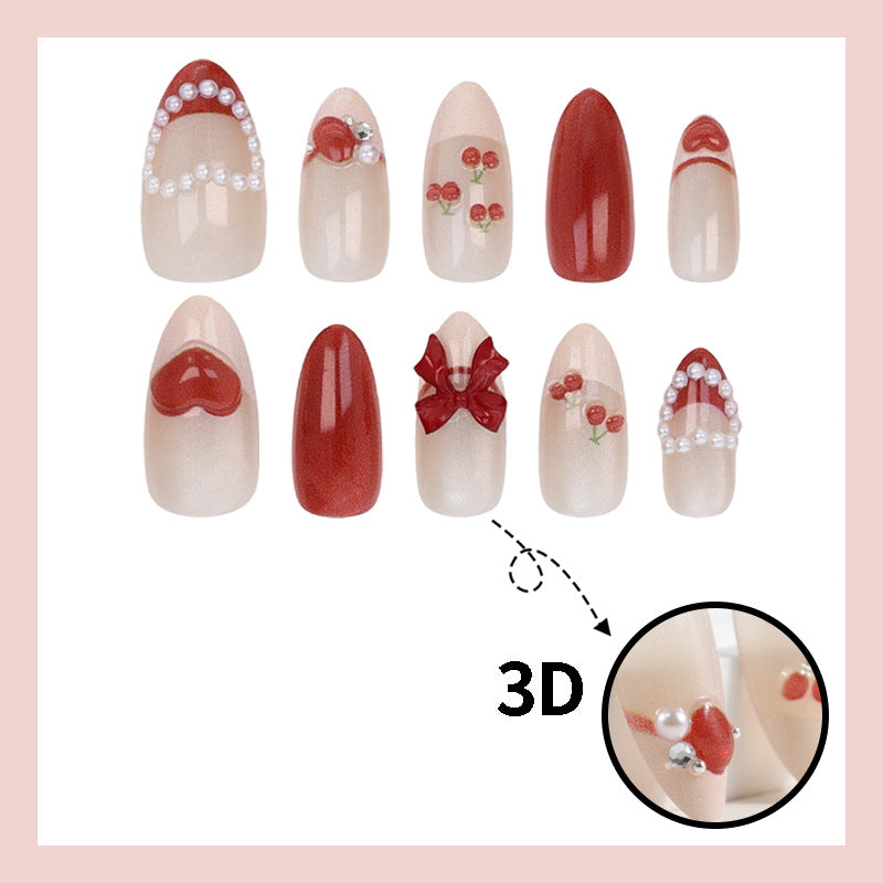 French Tip & Bowknot Press-On Nails, 30-Piece Set – side angle