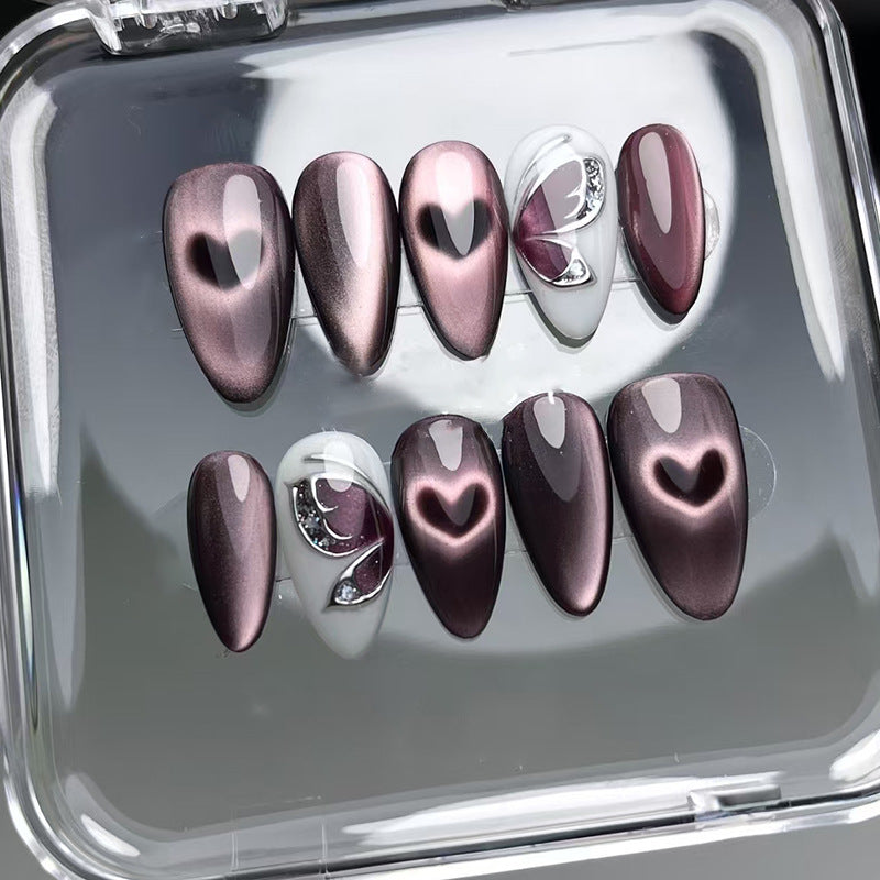 Butterfly & Cat Eye Press-On Nails, Medium Almond – front view
