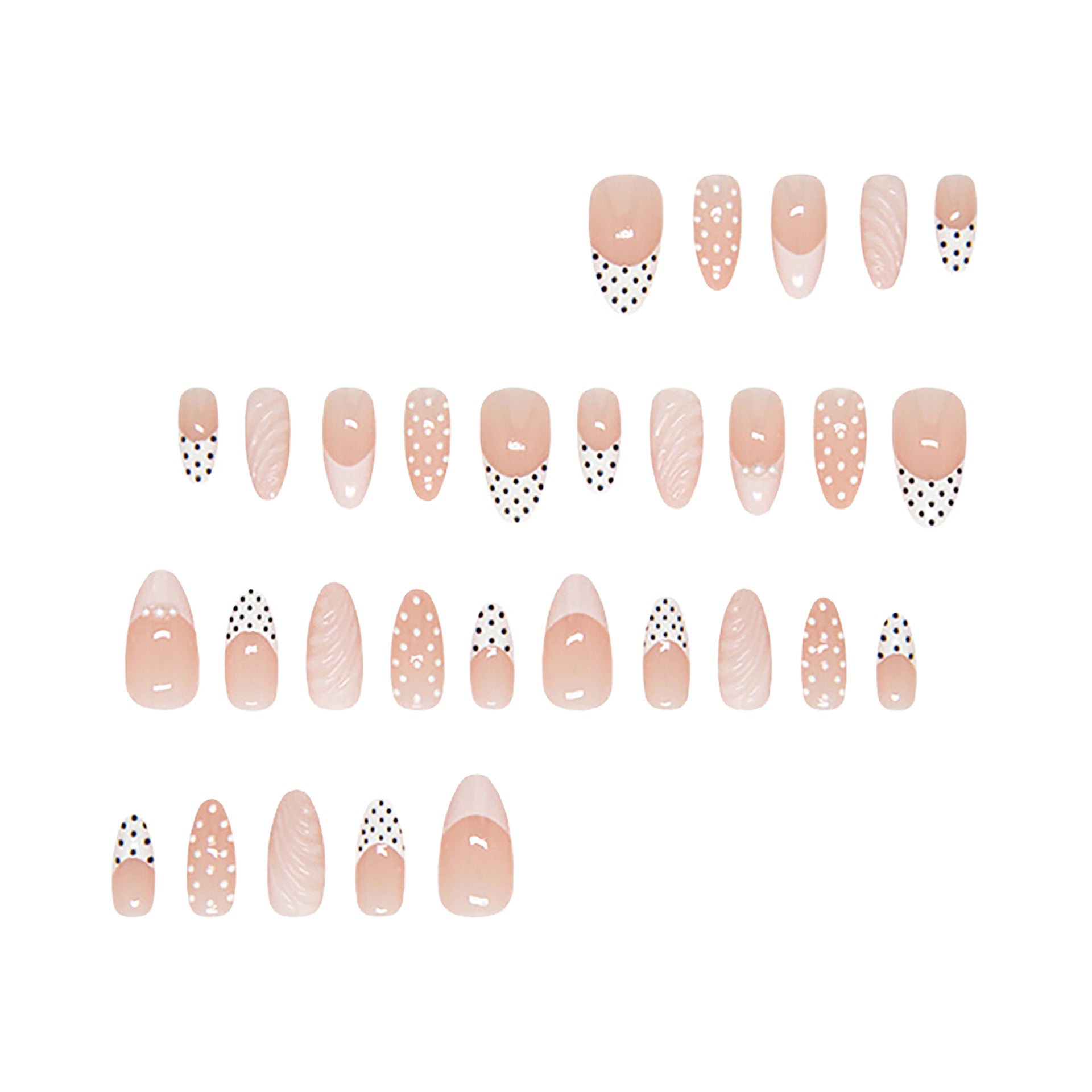 Polka Dot Glitter Nails, Medium Almond, 24 Pieces – close-up detail