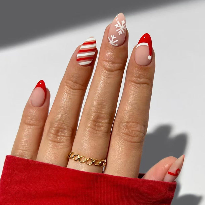 French Tip & Bowknot Press-On Nails, Short Almond – front view