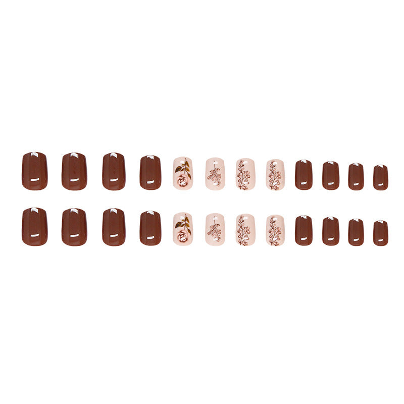 Short Square Solid Color & Rose Press-On Nail Set (24 Pieces) – full set laid out