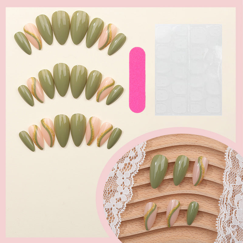 Color-Block Stitching Press-On Nail Set (24 Pieces) – side angle