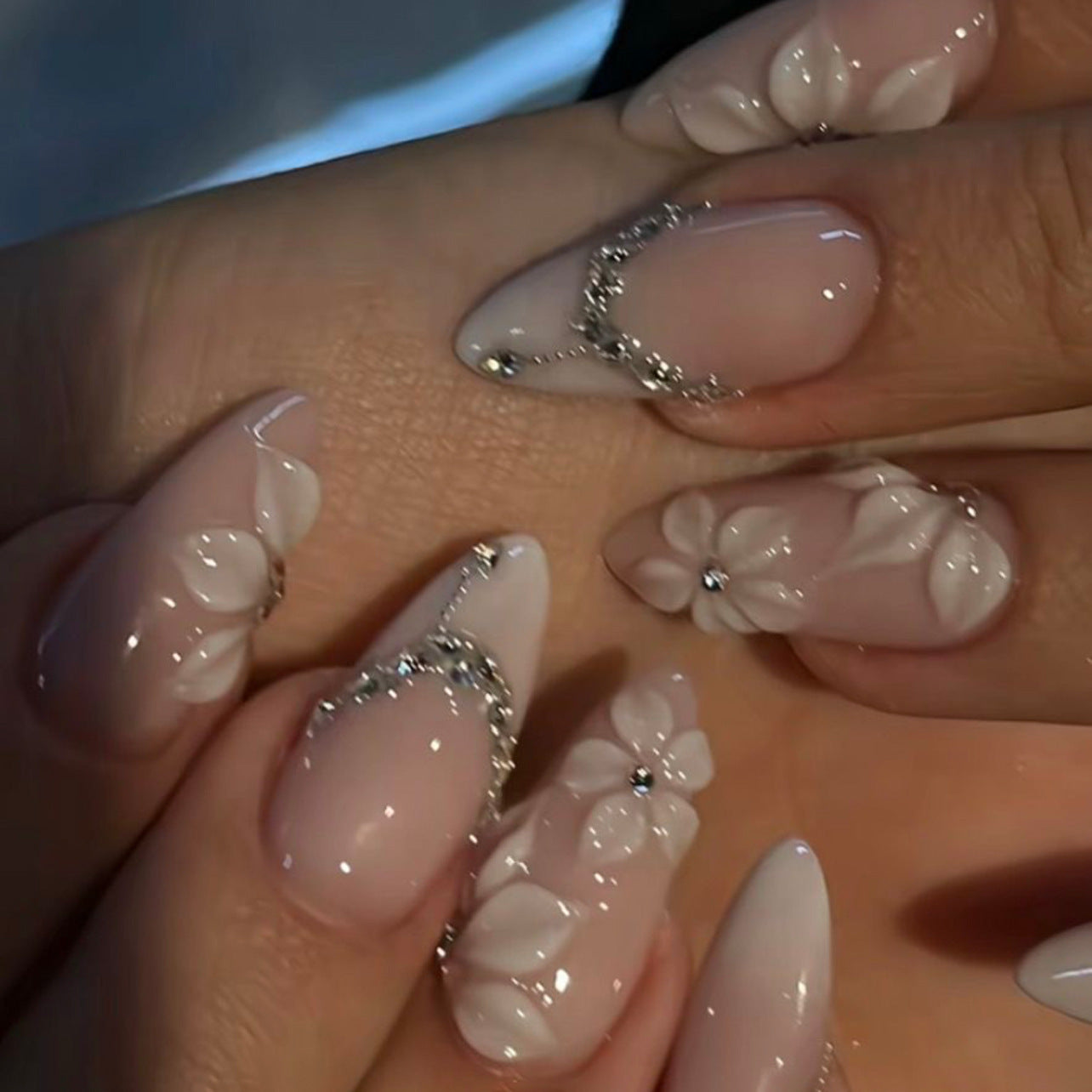 Short Almond French Tip & Ombre Gradient Press-On Nail Set (24 Pieces) – front view