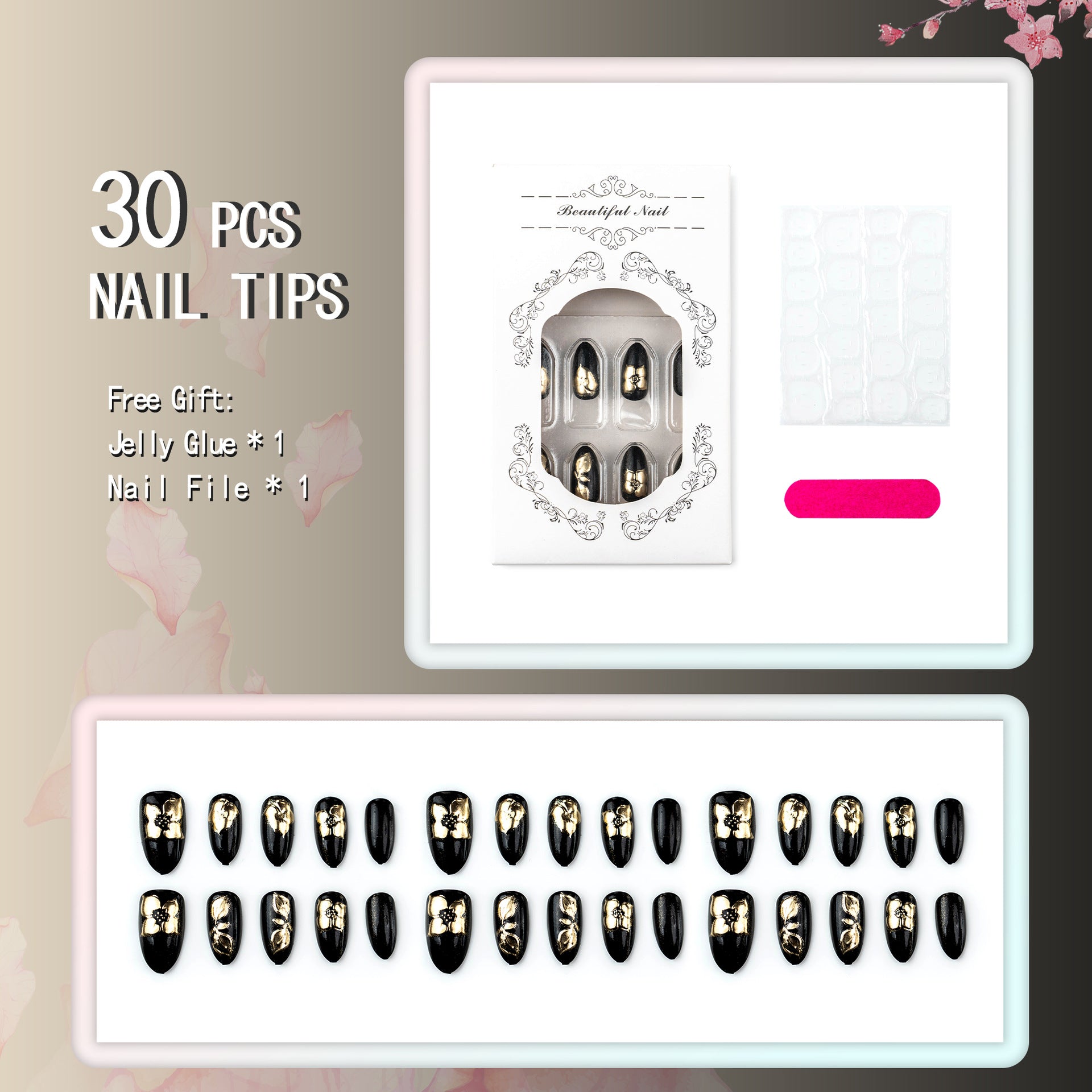 Gold-Plated & Floral Press-On Nails on hand
