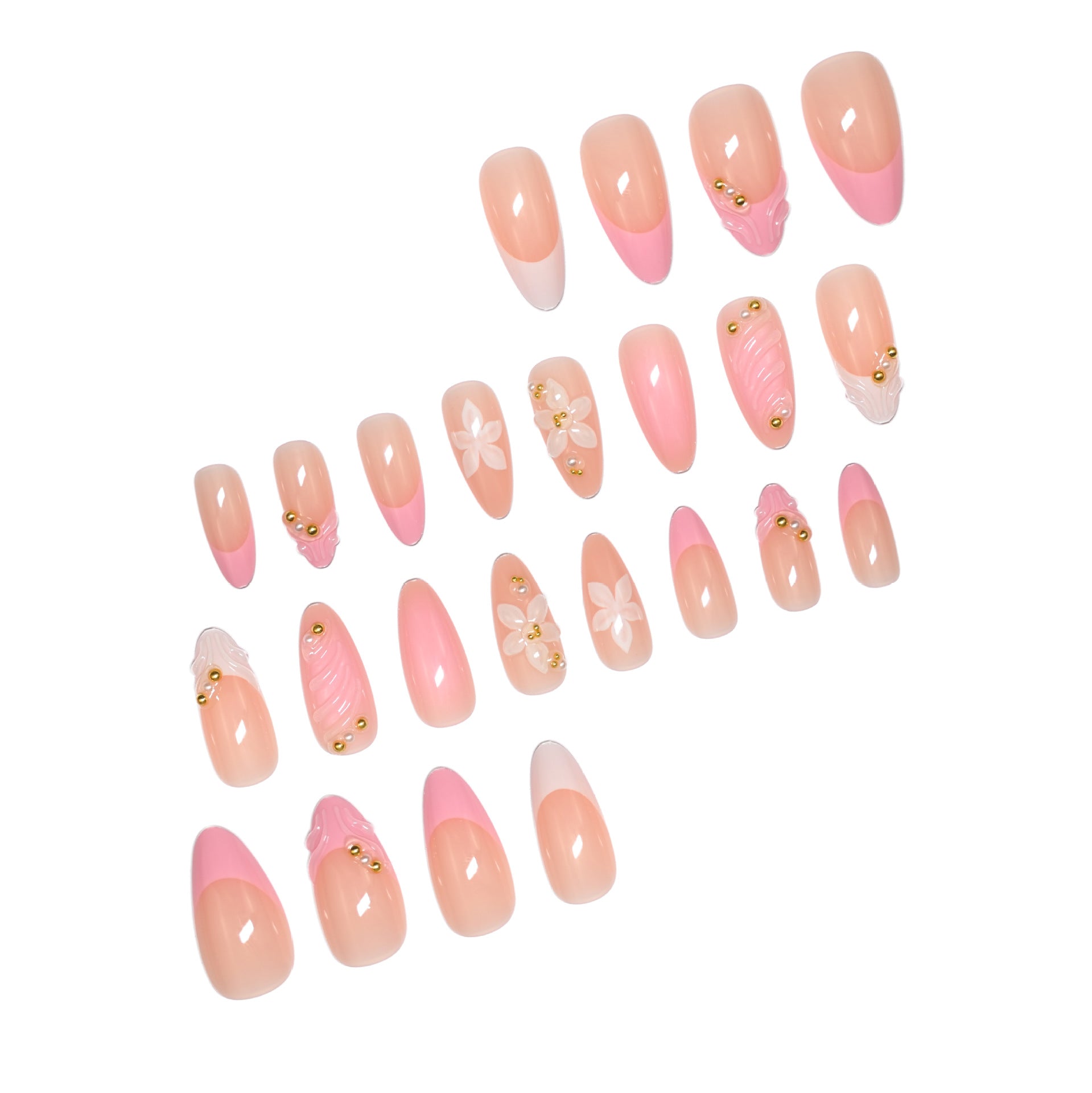 3D Flower & Floral Press-On Nails, Medium Almond – close-up detail