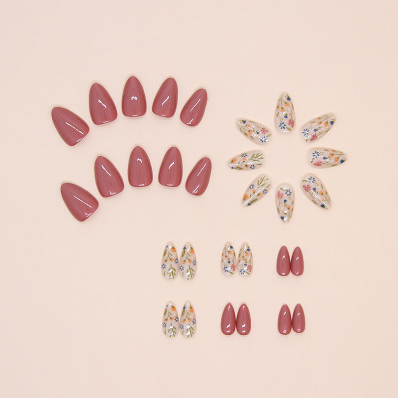 Floral Almond Press-On Nails, Short Almond – side angle