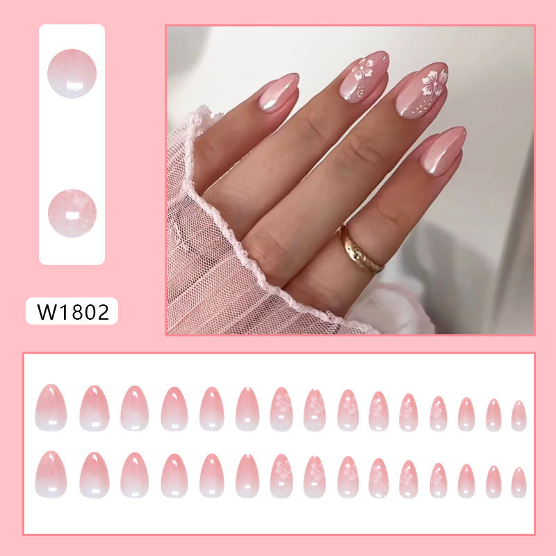 Ombre Gradient & French Tip Press-On Nails, Almond, 30-Piece Set – close-up detail