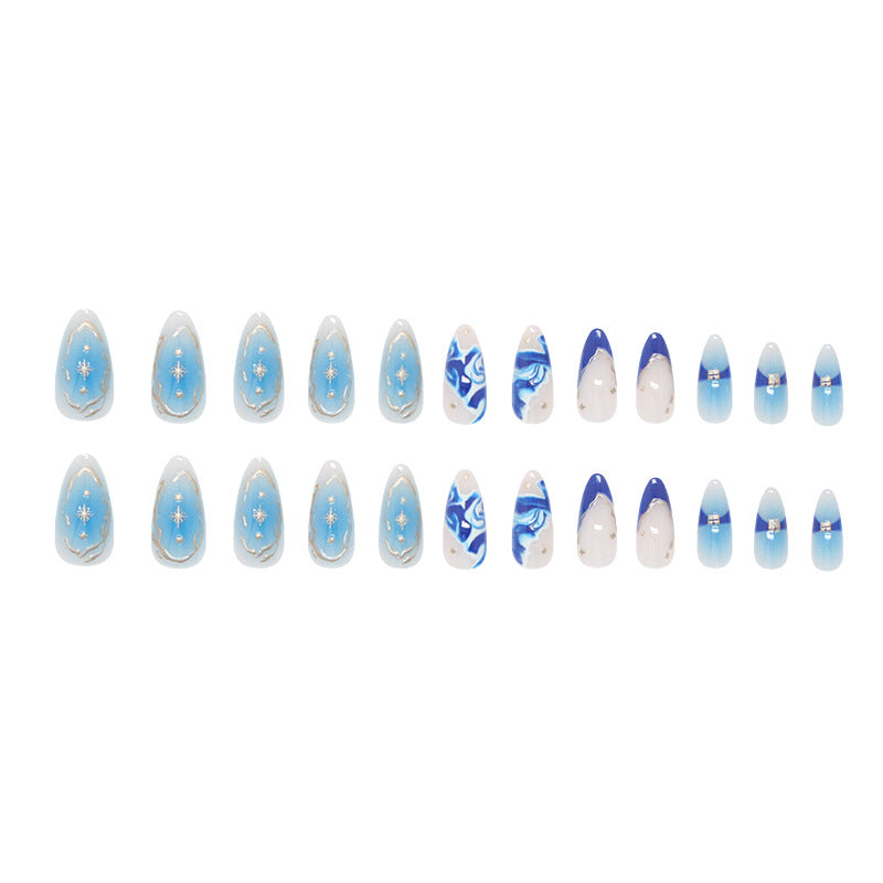 Wave Texture & French Tip French Nails, Medium Almond, 24 Pieces – full set laid out