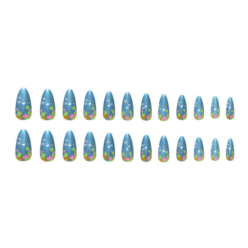 Long Almond Beaded Detail Press-On Nail Set (24 Pieces) – full set laid out