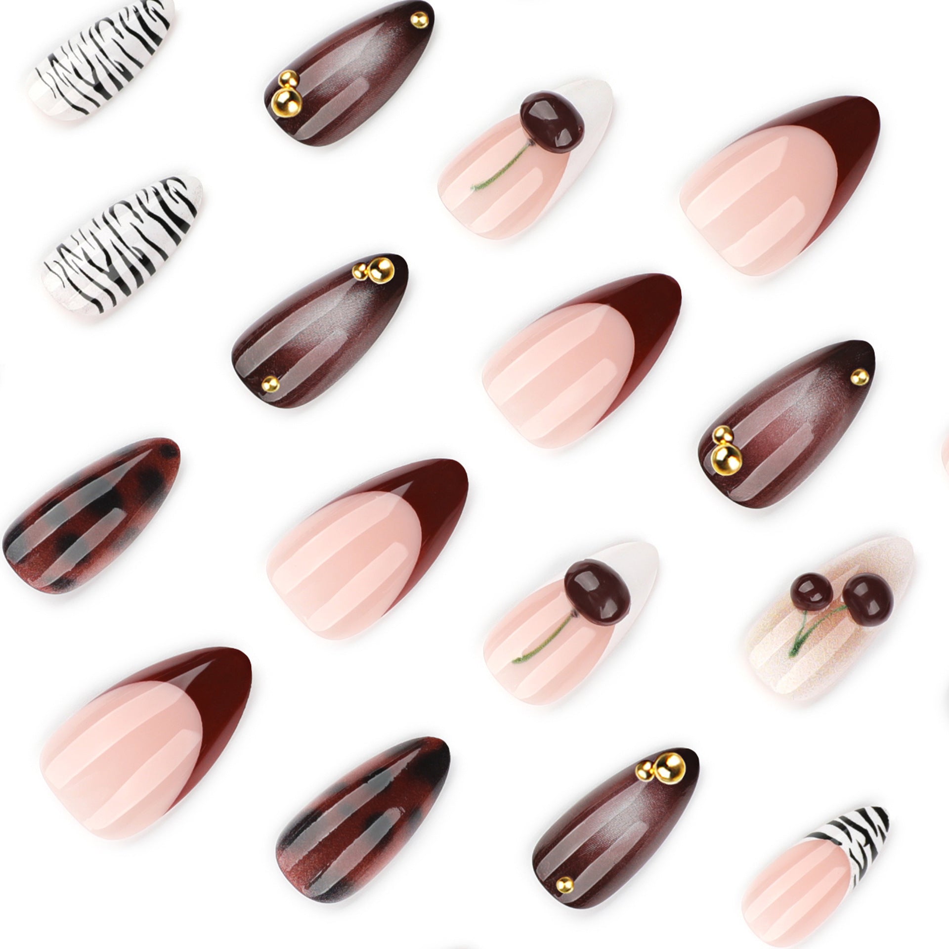 Cherry & French Tip French Nails, 24 Pieces – side angle