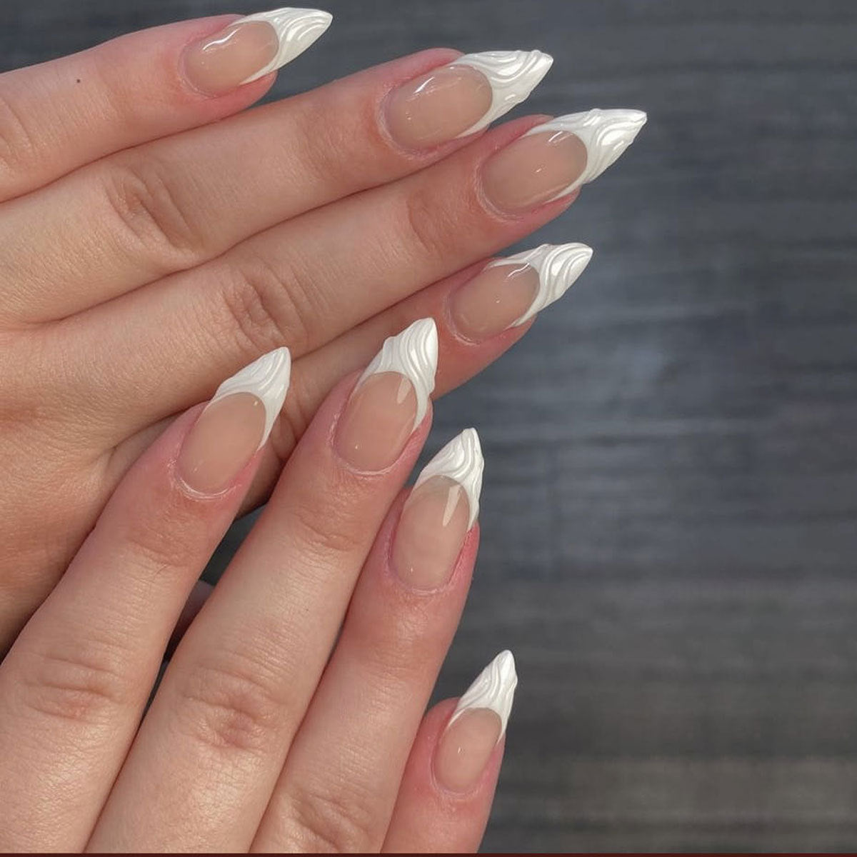 French Tip & Wave Texture Press-On Nail Set (24 Pieces) – front view