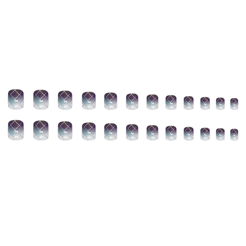 Blossom & Checker Print Press-On Nails, Short Square, 24-Piece Set – full set laid out