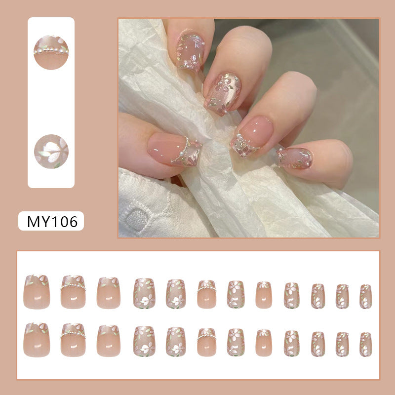 Floral & Cat Eye Press-On Nails, Short Ballerina – close-up detail