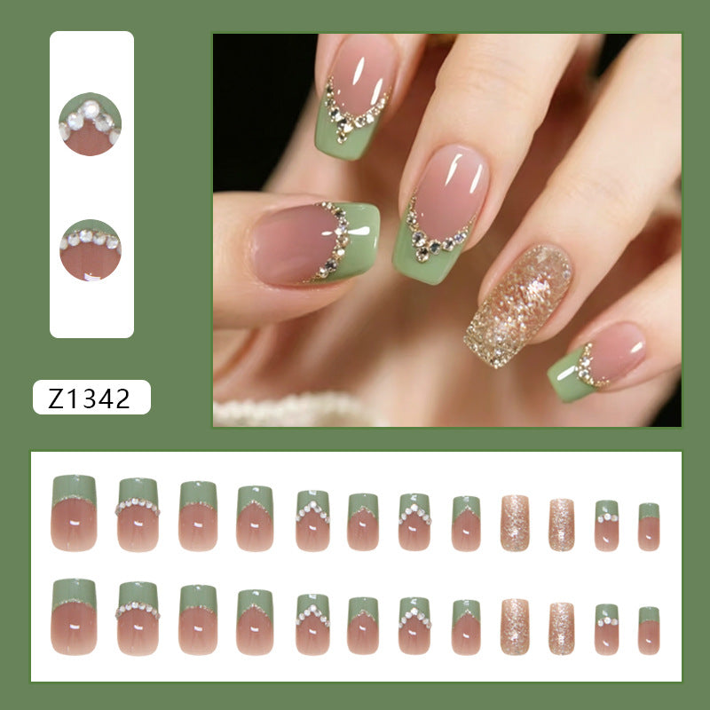 Glitter & French Tip French Press-On Nails, Medium Square – close-up detail
