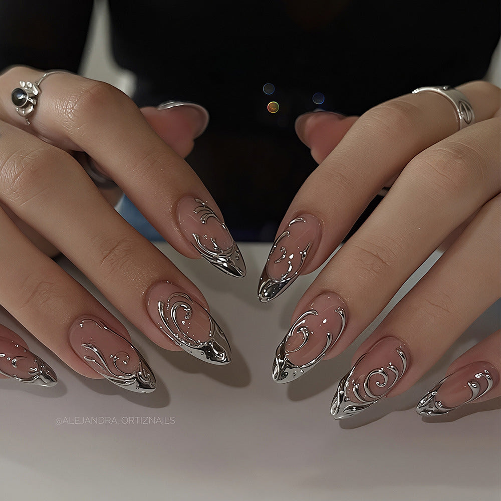 Silver Accent & French Tip French Nails, 24 Pieces – front view