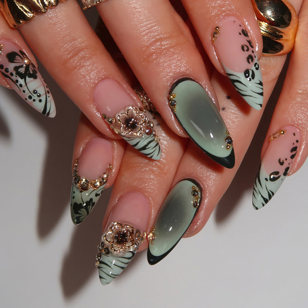 Ink Wash & Leopard Print Glitter Nails, 24 Pieces – front view