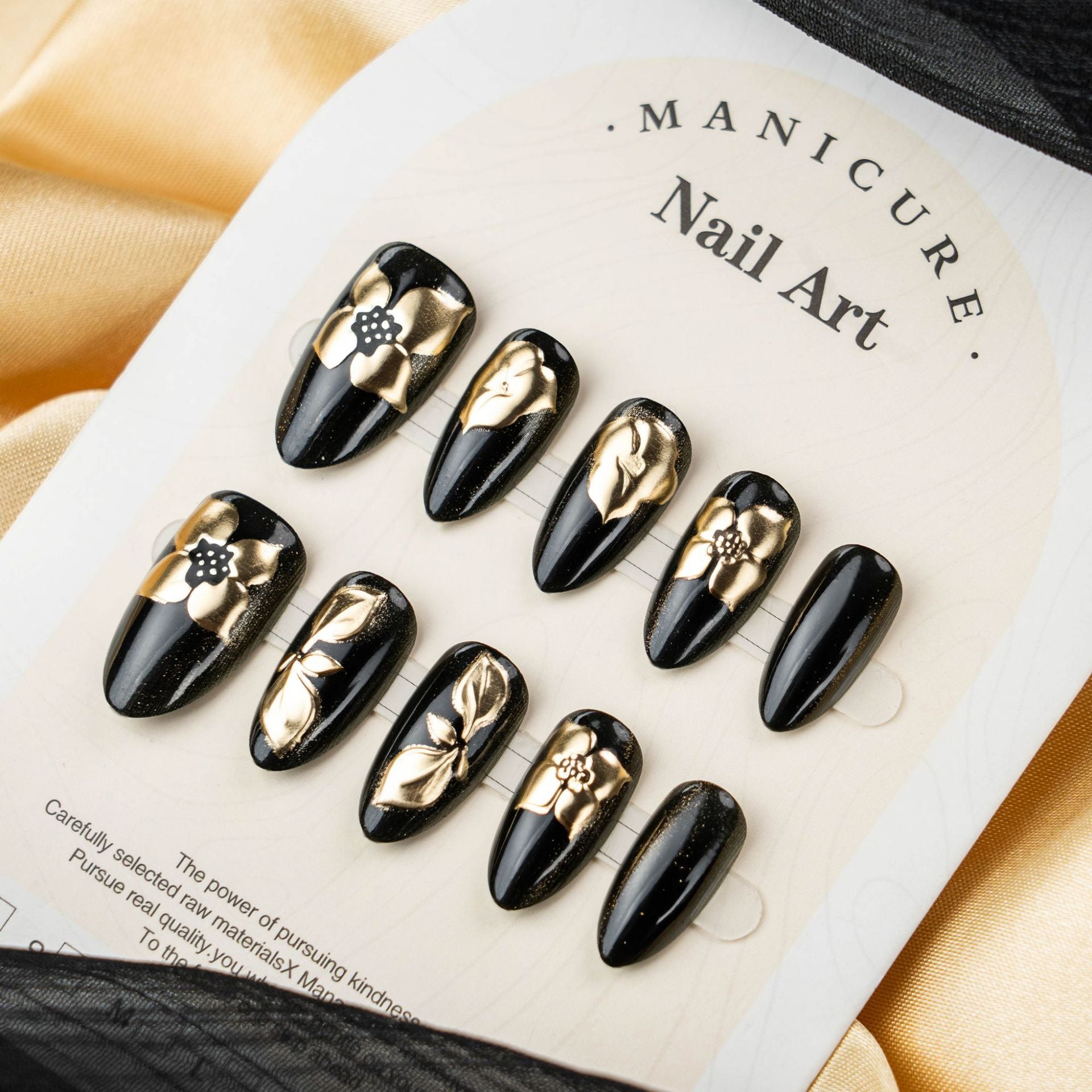 Gold-Plated & Floral Press-On Nails – close-up detail