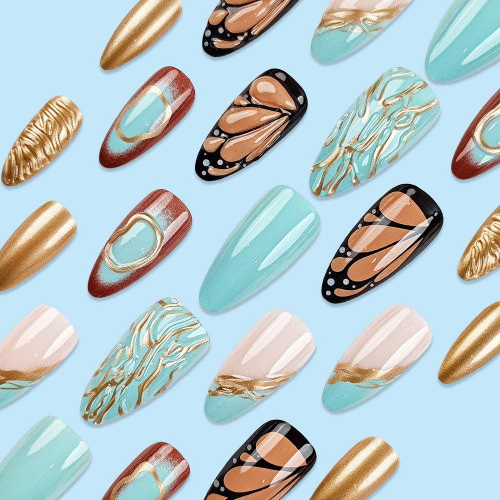 Corrugated Texture & Butterfly Press-On Nails – side angle