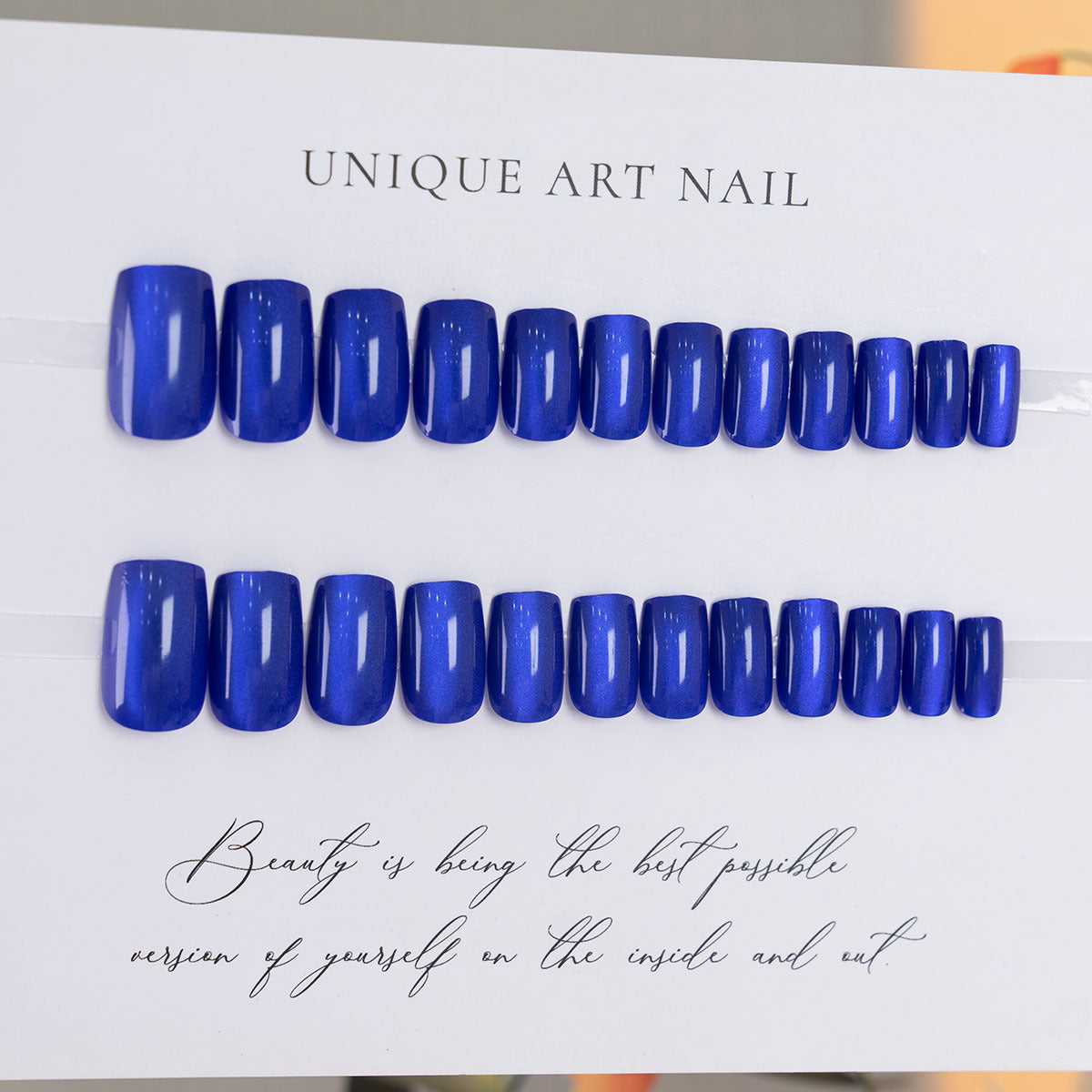 Cat Eye & Glitter Press-On Nails, Short Square – side angle
