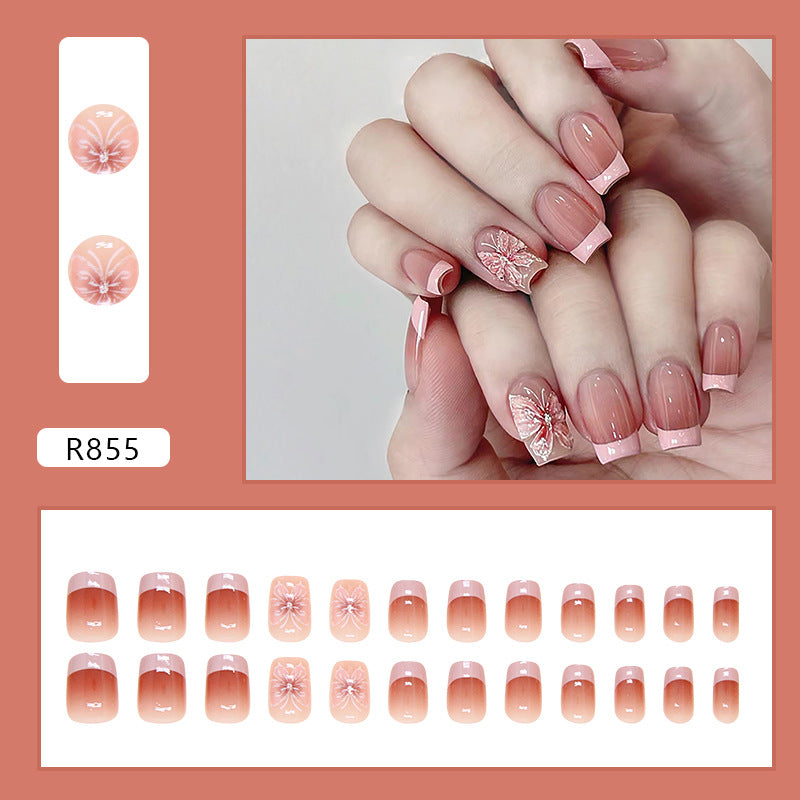 French Tip & Butterfly Press-On Nails, Short, 24-Piece Set – close-up detail