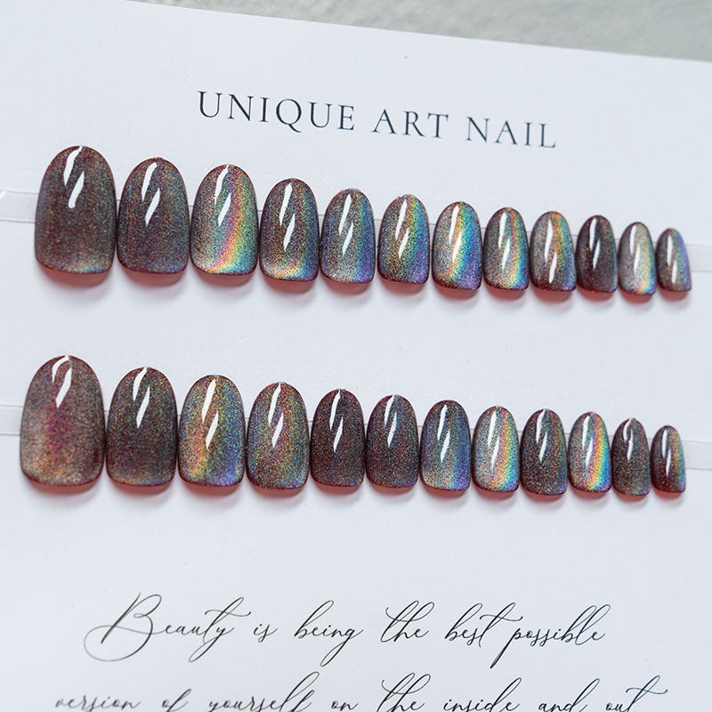 Rainbow & Cat Eye Press-On Nail Set (24 Pieces) – close-up detail