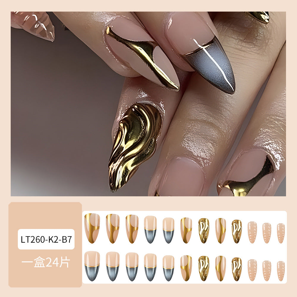 Ombre Gradient & Silver Accent Ombre Press-On Nails – close-up detail