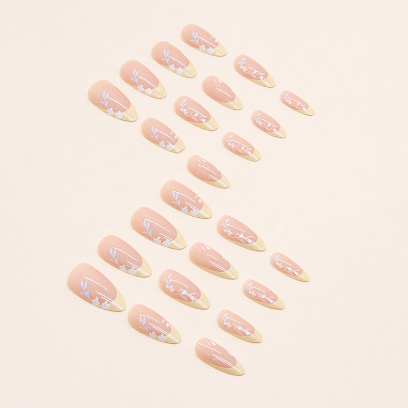 Almond French Tip Press-On Nail Set (24 Pieces) – side angle
