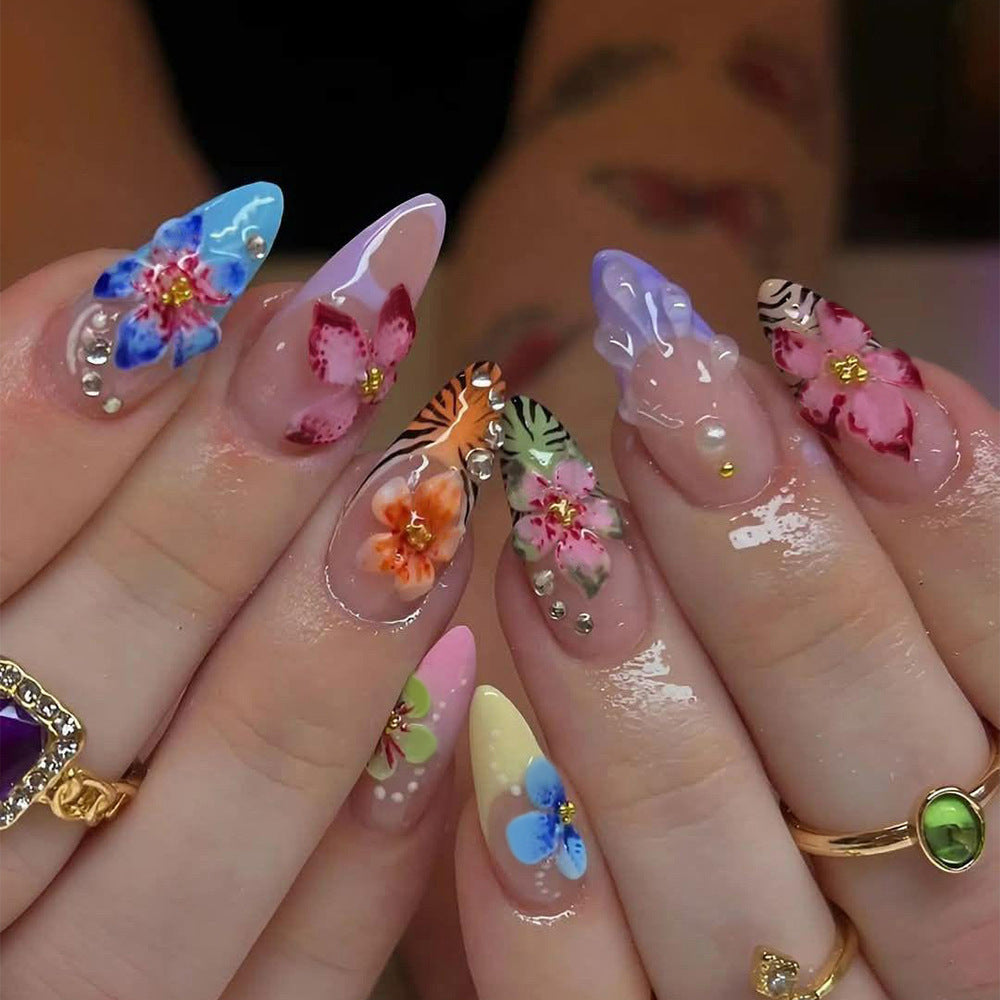 3D Flower & Floral French Nails, 30 Pieces – front view