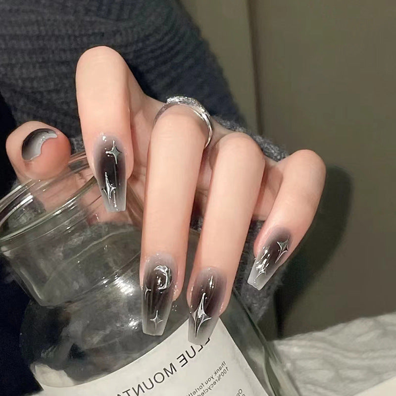 Silver Accent & Star Coffin & Ballerina Press-On Nails, Medium Ballerina – front view