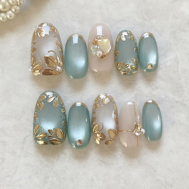 Cat Eye & Gold-Plated Cat Eye Nails, Short Oval, 24 Pieces – front view