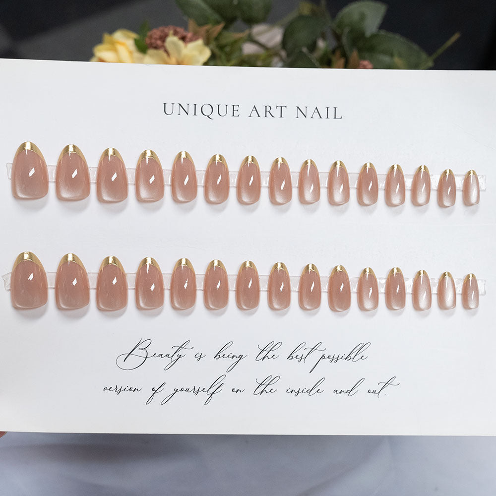 Gold-Plated & French Tip Press-On Nails, 30-Piece Set – side angle